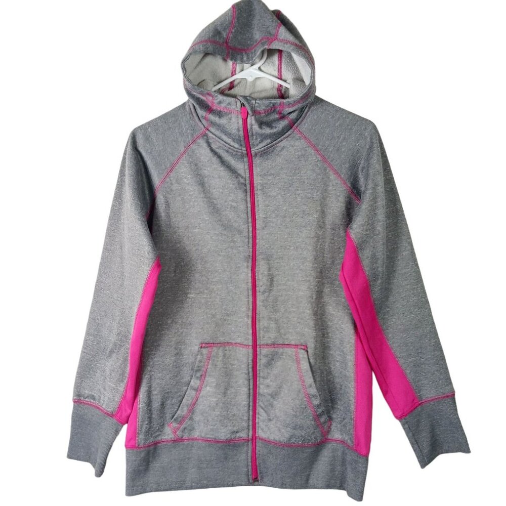Umbro Hoodie Jacket Womens M Gray Pink Full Zip Activewear Athleisure Y2K